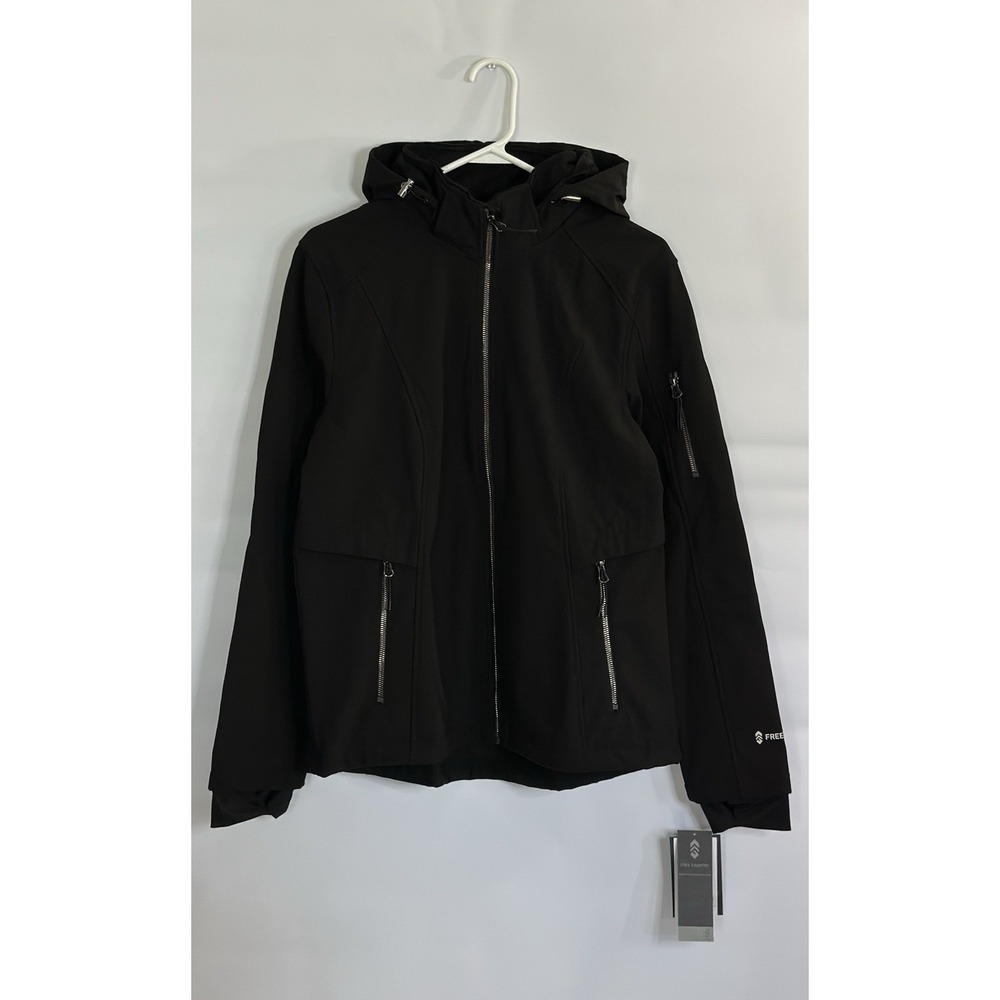 Free Country Super Softshell Jacket Women's Large Black Hooded Water Resistant